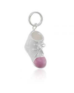 Pink & White Baby Bootie Silver Charm