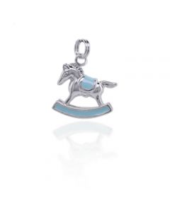 Blue Enamel Rocking Horse Silver Charm
