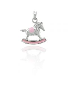 Pink Enamel Rocking Horse Silver Charm